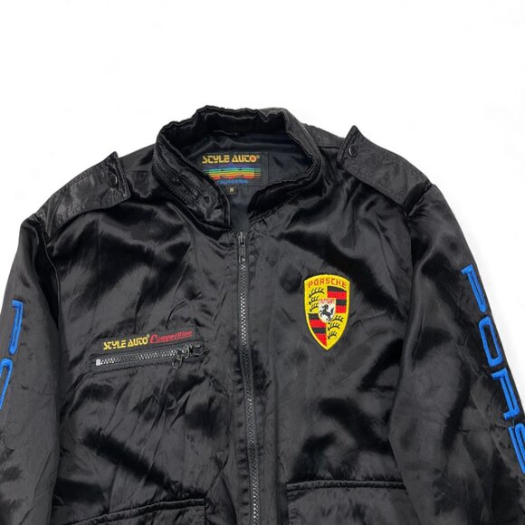 Porsche Stuttgart 1980's Vintage Style Auto Satin Bomber Jacket Men's Medium - Picture 4 of 12